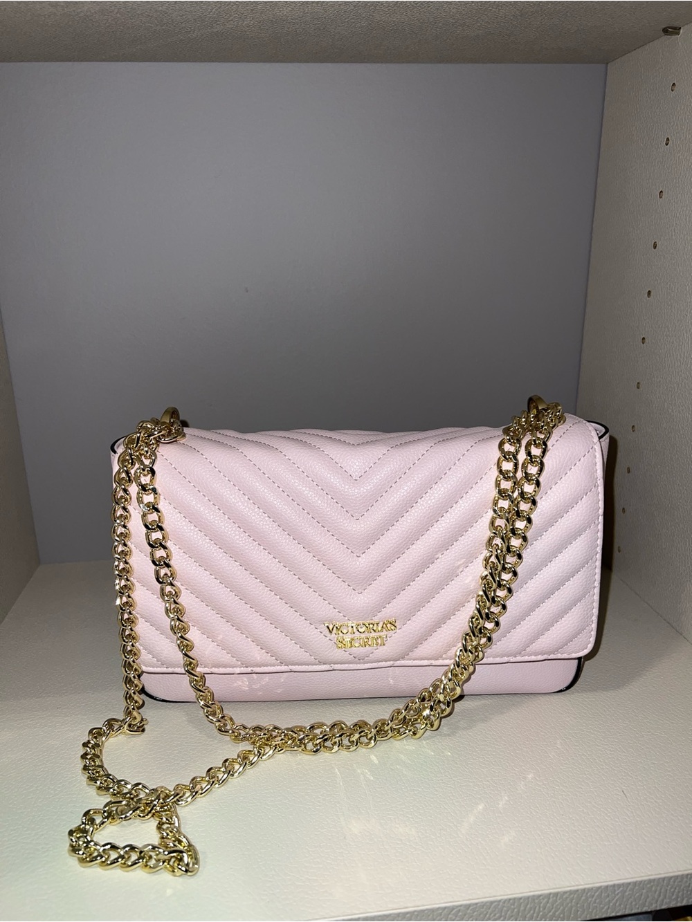 Victoria's Secret Light Pink Quilted Chain Crossbody Bag